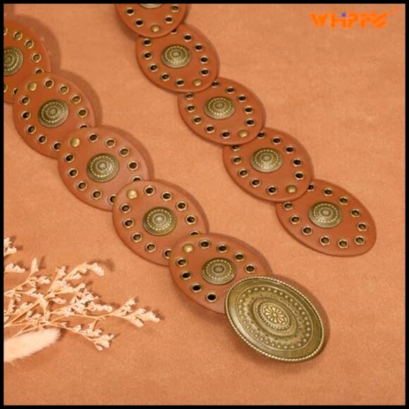 Vintage Western Disc Concho Belt Boho Style Adjustable Hollow Oval Waist Belt main image 7
